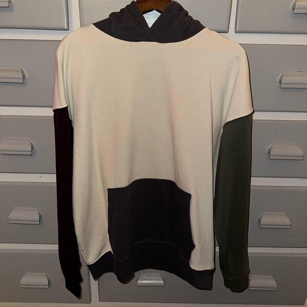 Cream Colorblock Sweatshirt with Olive and Dark Accents